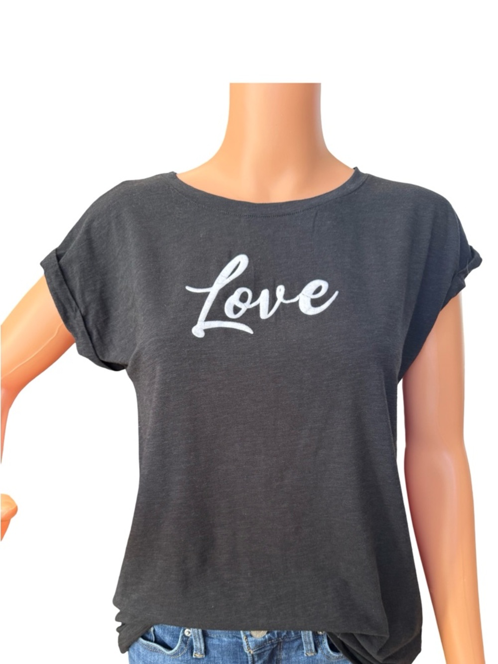 Christian Siriano Black Tee with White "Love" Script Logo